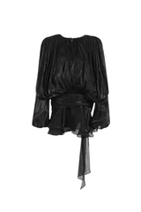 hermosa Balloon Sleeve Ruch Ruffle Mini Dress In Black