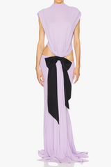 bernice Bow Patch Cut Backless Maxi Dress in purple