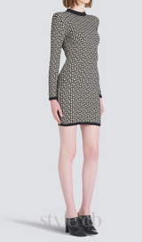 Short bicolor jacquard mini dress with monogram