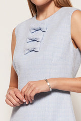 Tweed Bow embellished sleeveless mini dress in blue