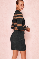 PATCHWORK RHINESTONE SKIRT IN BLACK