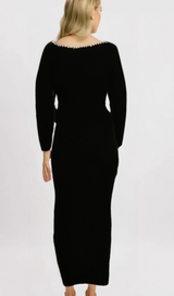 ALISON BLACK CRYSTAL-EMBELLISHED VELVET MAXI DRESS