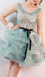 ANEKO FLOWER SEQUIN MINI DRESS IN GREEN