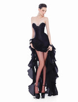 sabrina Ruffle Crystal strapless midi dress in black