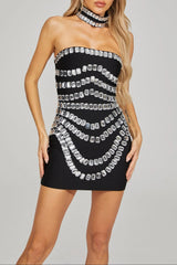 zenobia Crystal embellished strapless Mini Dress in black