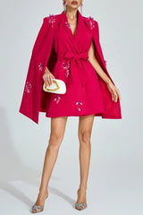 katherine Rose Red Cape-Sleeve Blazer mini Dress