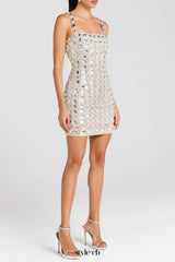 sabrina Silver rhinestone embellished mini Dress