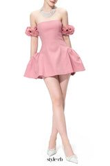 sherry Flower strapless puffy mini dress in pink