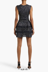 rebecca sequin stretch-knit mini dress in black