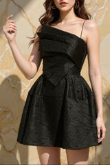 STRAPY HEM MINI DRESS IN BLACK