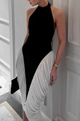 Colorblock Patchwork Sleeveless pleated midi Dress