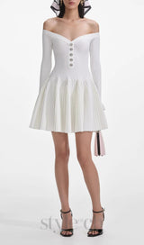 White Ribbed Knit Mini Dress