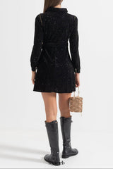 venus black Contrasting Stitching Detail Ribbed Dress