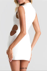 Metal Button cutout mini Dress in white