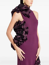 joanna ruffled-appliqué bodycon gown Claret
