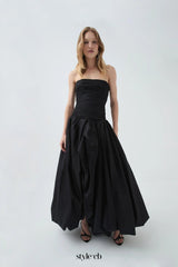 nancy Bubble Hem Maxi Dress in black