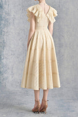 sally Ruffled V-neck midi Dress in apricot