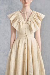 sally Ruffled V-neck midi Dress in apricot