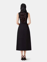 asymmetric collar blazer midi dress in black