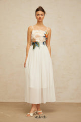 joann Appliqué Camellia Floral Maxi Dress in white