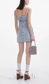 Light Blue Denim Pearl Mini Dress