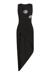 Crystal Rose Detailed High-Slit Black Dress