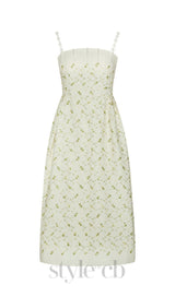 GREEN PRINTED PERAL STRAPS MIDI DRESS
