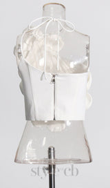 WHITE ANDIA FLOWER EMBELLISHED CROP TOP