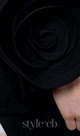 BELLA BLACK DOUBLE-BREASTED WOOL JACKET WITH FLORAL APPLIQUÉ