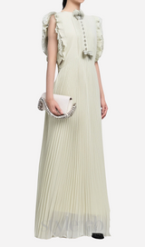 Chiffon Ruffled Maxi Dress in apricot