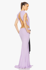 bernice Bow Patch Cut Backless Maxi Dress in purple