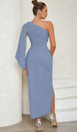 ONE SHOULDER SLIT MAXI DRESS IN PALE BLUE