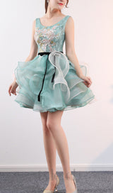 ANEKO FLOWER SEQUIN MINI DRESS IN GREEN