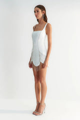 DIAMOND TASSEL BANDAGE MINI DRESS IN WHITE