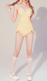 Dava Yellow Drawstring One-Piece Swimsuit
