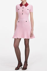 christine Pink Contrast Collar Knit Mini Dress