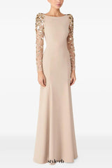 martha Mesh splicing beading diamond maxi dress in apricot