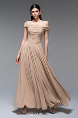 A-line Draped Chiffon maxi Dress in nude