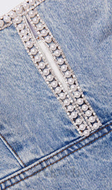 Light Blue Denim Pearl Mini Dress