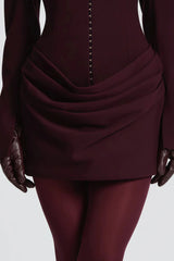 amelia v-neck ruched Blazer Mini Dress in Wine Red