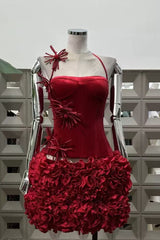 Corset Floral Two Piece Set Mini Dress In Red