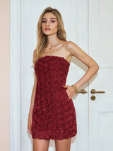 Rosette Tube bodycon mini Dress in red