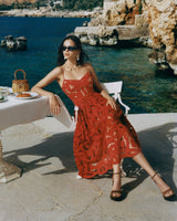 wendy Red Bow Embroidered Midi Dress