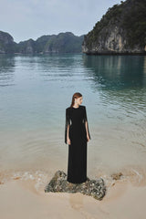 stephanie slit-sleeve bodycon maxi dress in black