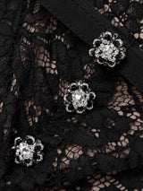 helen black Belted embellished cotton-blend lace midi dress