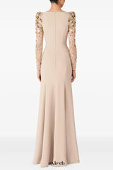 martha Mesh splicing beading diamond maxi dress in apricot