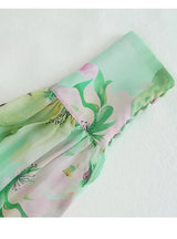 V Neck floral print chiffon maxi dress in green