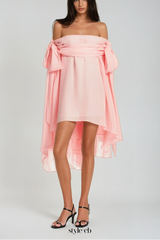 Pink Off Shoulder Mini Dress & Shorts Set