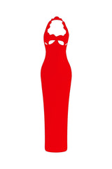 lara cutout backless Halter bandage maxi dress in red