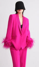 RHINESTONE FEATHER BLAZER IN PINK